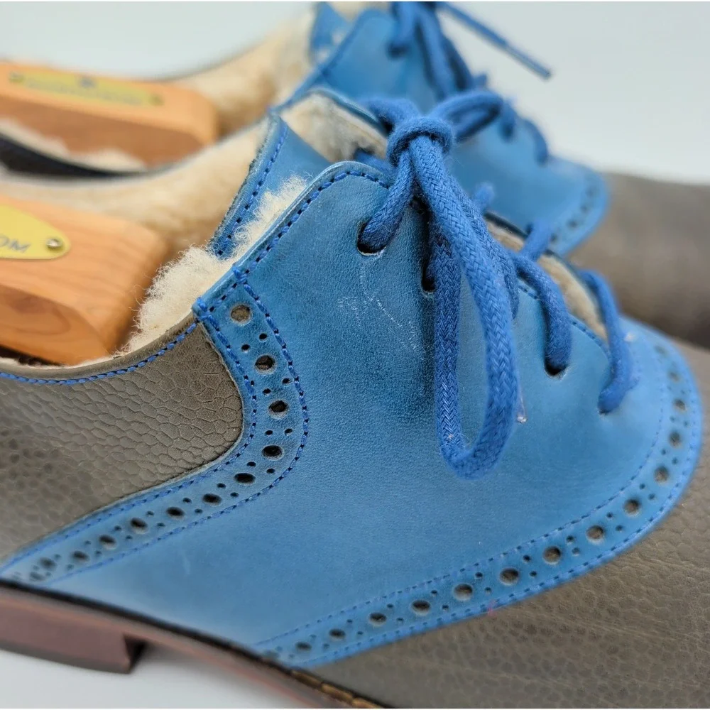 Cole Haan Saddle Oxford Men 10 Brown Blue Excellent Shearling Nike Air C10398
